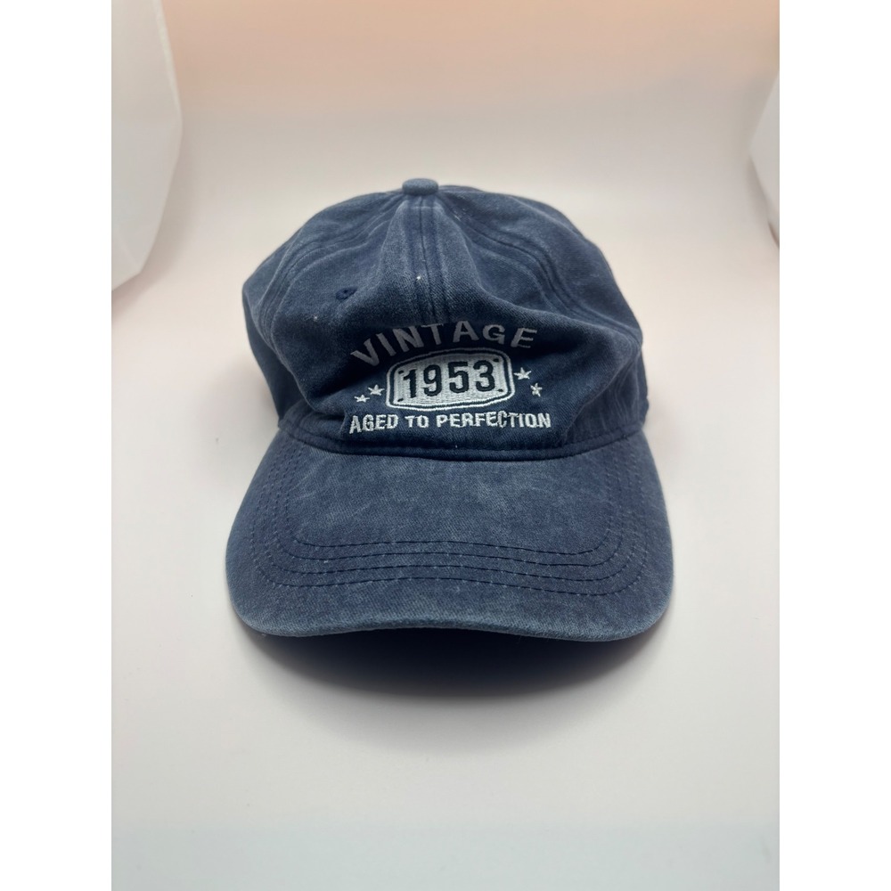 Vintage 1953 Aged to Perfection Baseball Cap Navy Blue Cotton Adjustable Hat